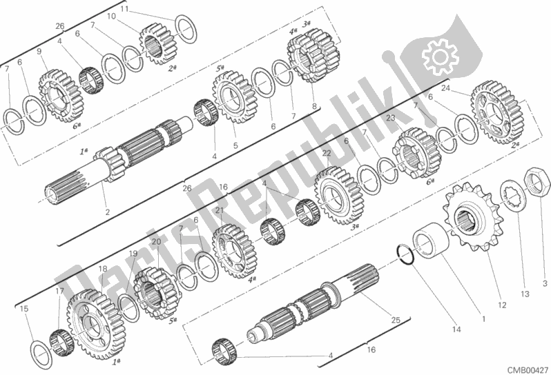 All parts for the Gear Box of the Ducati Monster 821 Stripes USA 2017